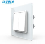LIVOLO Intrerupator mecanic dublu cruce 2M, cu rama sticla Livolo (VL-2FCMM10A-1WP-P7E)