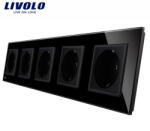 LIVOLO Priza cvintupla Schuko cu panou din sticla Livolo (VL-C7-5FCTC16A-10B)