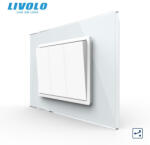LIVOLO Intrerupator mecanic triplu cap scara 3M, cu rama sticla Livolo (VL-3FCMKS-1WP-P9E)