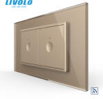 LIVOLO Intrerupator tactil simplu + Intrerupator tactil simplu, 4M, cu rama sticla crystal Livolo (VL-2FC1-2IP-P9E)