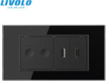 Livolo Intrerupator tactil dublu Zigbee + priza dubla USB, 4M, cu rama sticla Livolo (VL-FC2Z-2FCUS-2BP-P9E)