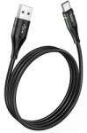  Kábel: HOCO U93 - USB / Type-C (USB-C) fekete szövet kábel, 3A, LED -es 1, 2m