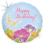 Grabo Balon folie rotund Happy Birthday fluture si flori 46 cm