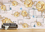 Persona Tapet Premium Canvas - Abstract flori aurii cu fluturi - tapet-canvas - 340,00 RON