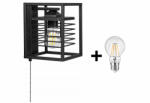 Glimex CAGE rácsos fali lámpa kapcsolóval fekete 1x E27 + ajándék LED izzó (GC107C)
