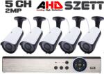  5 kamerás 2MP 2.8mm AHD csőkamera rendszer szett, kültéri/beltéri, 30m IR