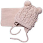 Baby Nellys Iarna tricotate copil pălărie cu eșarfă TEDDY - bej cu pompoane, vel. 62/68
