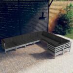vidaXL Set mobilier de grădină cu perne, 9 piese, gri, lemn de pin (3096985) - comfy