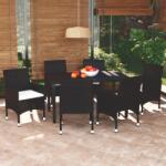 vidaXL Set mobilier de grădină cu perne, 7 piese, negru, poliratan (3094976) - comfy