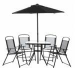 Garden Line Kerti asztal székekkel napernyővel fekete HIT6335