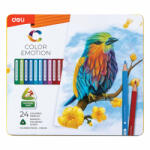 Deli Színes ceruzakészlet, háromszögletű, fémdobozos, DELI "Color Emotion", 24 különböző szín (DEC00225) (DEC00225)