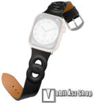  Okosóra szíj - FEKETE - valódi bőr, 124mm + 98mm hosszú - APPLE Watch Series 1/2/3 38mm / 4/5/6/SE 40mm / 7/8/9 41mm