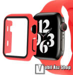  Okosóra szilikon szíj és műanyag védő keret - 208mm hosszú, 9H edzett üveg előlap védő is! - PIROS - APPLE Watch Series 7 (45mm) / Series 8 (45mm) / Series 9 (45mm)