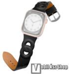  Okosóra szíj - FEKETE - valódi bőr, 124mm + 98mm hosszú - Apple Watch Series 1/2/3 42mm / 4/5/6/SE 44mm / 7/8 45mm / Ultra 49mm