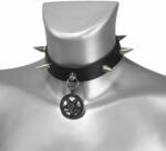 Leather & Steel Fashion cHOKER DIN PIELE CU ȚEPI ȘI CRISTALE ROȘII BAPHOMET - LSF9 54