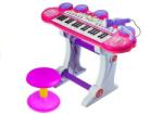 LeanToys Orga electrica pentru copii, cu stativ, scaun, microfon si slot USB, LeanToys, roz, 3466 (MGH-104109) Instrument muzical de jucarie