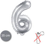 PartyDeco S. r. o 6. szám, fólia lufi, 35 cm, ezüst