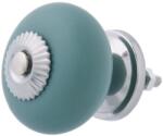 Clayre & Eef Buton mobila din fier argintiu si ceramica verde mat Ø 4 cm x 4 cm (63808)