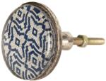 Clayre & Eef Buton mobila din fier si sticla albastra alba Ø 5 cm x 8 cm (64286)
