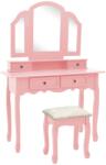 vidaXL Set masă toaletă cu taburet roz 100x40x146 cm lemn paulownia (289323) - maryon