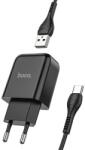 hoco. N2 Töltő - USB portos fekete hálózati töltőfej 2A + USB / Type-C (USB-C) adatkábel (1m) - tokgalaxis