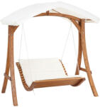 AOSOM Hintaágy 2 személyes tömör fa kerti bútor 189, 5x162x216 cm bézs napozóágy kültéri nyugágy