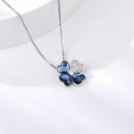  Platinával bevont kis méretű lóhere nyaklánc sötétkék Swarovski kristállyal (0338. ) (G100091E20Y)