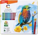 Deli Színes ceruzakészlet, háromszögletű, fémdobozos, DELI Color Emotion, 24 különböző szín (DEC00225)