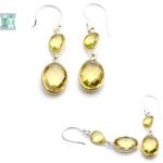  Cercei din Cuart Lemon Oval Fatetat cu Argint 925 - 48x11x6 mm - 1 Pereche