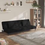 vidaXL Canapea extensibilă cu 2 locuri, 2 perne, negru, catifea (337446) Canapea