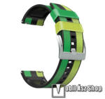  Okosóra szíj - ZÖLD / FEKETE - szilikon / PU bőrrel bevont - 125mm + 75mm hosszú, 22mm széles - SAMSUNG Galaxy Watch 42mm / Amazfit GTS / Galaxy Watch3 41mm / HUAWEI Watch GT 2 42mm / Watch Active / A