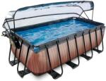 EXIT Toys Piscină cu prelată filtrare pentru nisip și o pompă de căldură Wood pool brown Exit Toys construcție din metal 400*200 cm maro de la 6 ani (ET30674210) Piscina