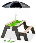 EXIT Toys Homokozó asztal homokra és vízre cédrusból Aksent sand&water table Exit Toys piknik paddal napernyővel fedéllel és kiegészitőkkel (ET52050845)