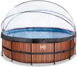 EXIT Toys Medence búrával homokszűrős vízforgatóval és hőszivattyúval Wood pool Exit Toys kerek acél medencekeret 450*122 cm barna 6 évtől (ET30671510)