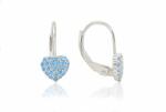 Ezüst gyermek fülbevaló patentzáras nagy szívecske kék kövekkel