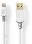Nedis Cablu Apple Lightning 8-Pin - USB-A Gold Plated 1m Round PVC White/Grey Window Box NEDIS (CCBW39300WT10)