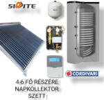 Napcsap 4-6 fő részére napkollektoros rendszer: 30 vákuumcsöves napkollektor + 300 literes 2 hőcserélős Cordivari álló bojler + szivattyú állomás + vezérlés + tágulási tartály (SZETT_4-6_30VCS2ST300_COR)