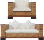 vidaXL Set de canapele cu perne, 2 piese, maro, ratan natural (278618) Canapea