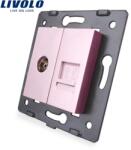 LIVOLO Priza dubla TV + telefon Livolo, Roz, C7-1VT-17 (C7-1VT-17)