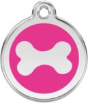 Red Dingo Rozsdamentes vízsz. csont mintás acél biléta hot pink - dogshop