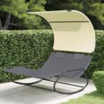 vidaXL Șezlong balansoar plajă dublu cu baldachin, gri/crem, textilenă (317588)