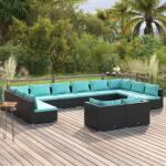 vidaXL Set mobilier de grădină cu perne, 12 piese, negru, poliratan (3102089)