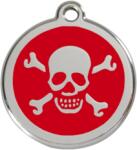 Red Dingo Rozsdamentes koponya-keresztcsont mintás acél biléta piros - dogshop