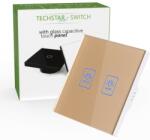 Techstar Intrerupator Touch Techstar® TG02, Sticla Securizata, Design Modern, Iluminare LED, 2 Faze, Auriu