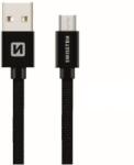 SWISSTEN Adatkábel textil bevonattal, USB/mikro USB, 0.2 m, Fekete (71522101)
