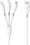 DeTech Кабел за зареждане DeTech DE-C40, 3 в 1, Micro USB, Lightning, Type-C, 1.0m, Бял - 40203
