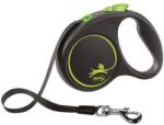 flexi Lesă flexibilă, negru, design S, bandă de 5 m, până la 15 kg, verde