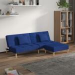 vidaXL Canapea extensibilă 2 locuri, 2 perne&taburet, albastru, textil (3080605) Canapea