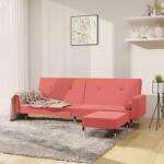 vidaXL Canapea extensibilă 2 locuri, cu taburet, roz, catifea (3080528) Canapea