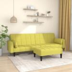 vidaXL Canapea extensibilă 2 locuri, 2 perne/taburet, verde, textil (3080680) Canapea